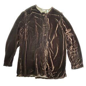 Kleen Velvet Three Button Jacket Women Large Brown Long Sleeve Silk Blend